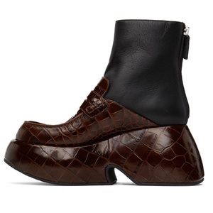 NEW $1200 Loewe Platform Boots Clog Wedge Loafer Croc Burgundy Brown Leather